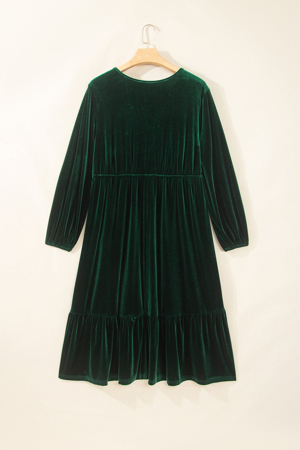 Dark Green Velvet V-Neck Plus-Size Maxi Dress