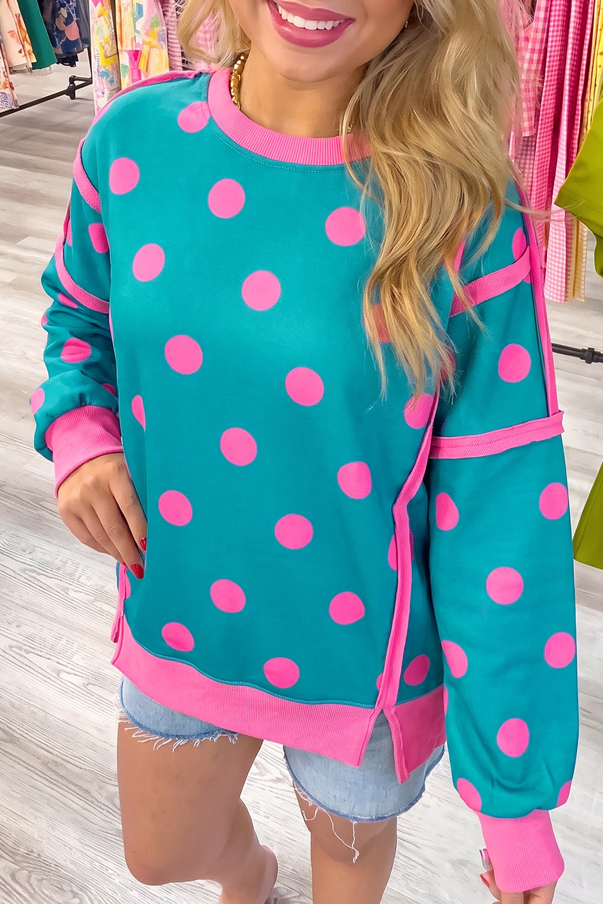 Yellow Polka Dot Patchwork Oversized Sweatshirt