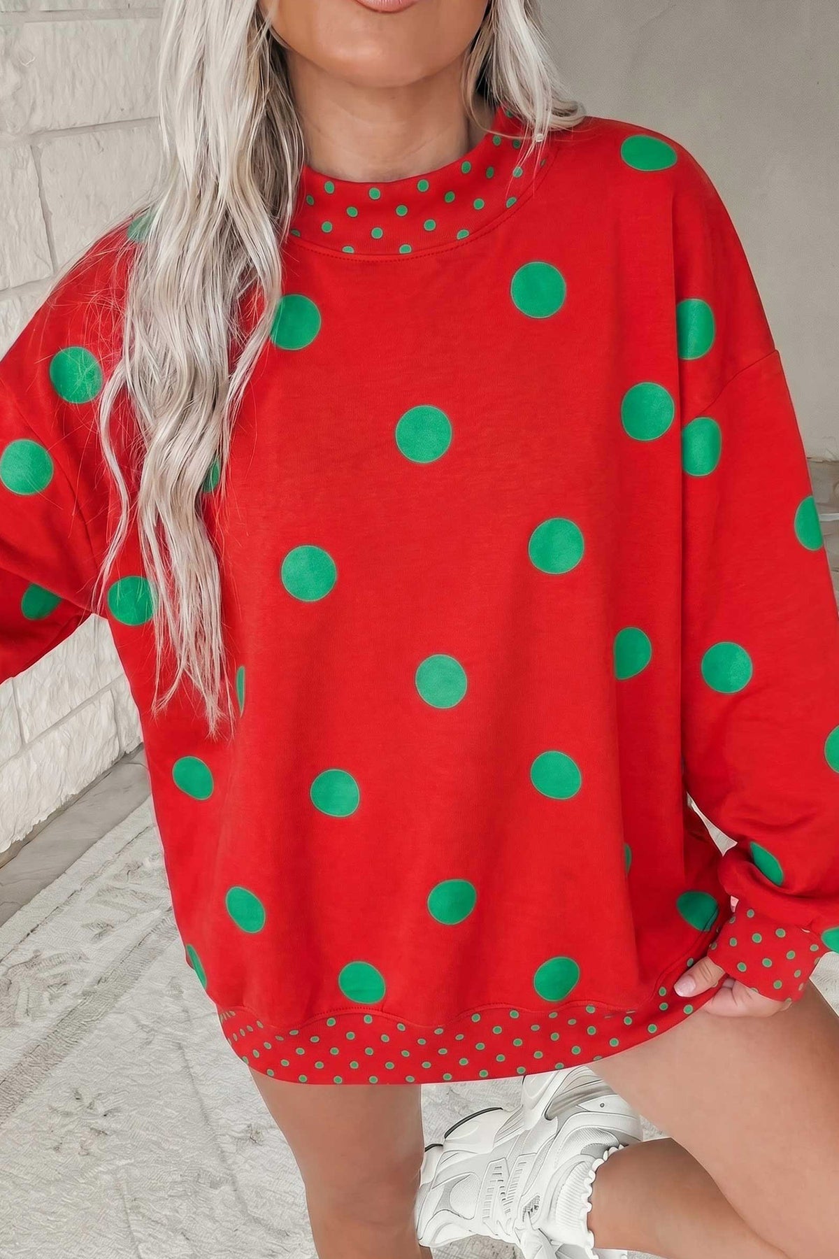 Pink Polka Dot Oversized Tunic Sweatshirt