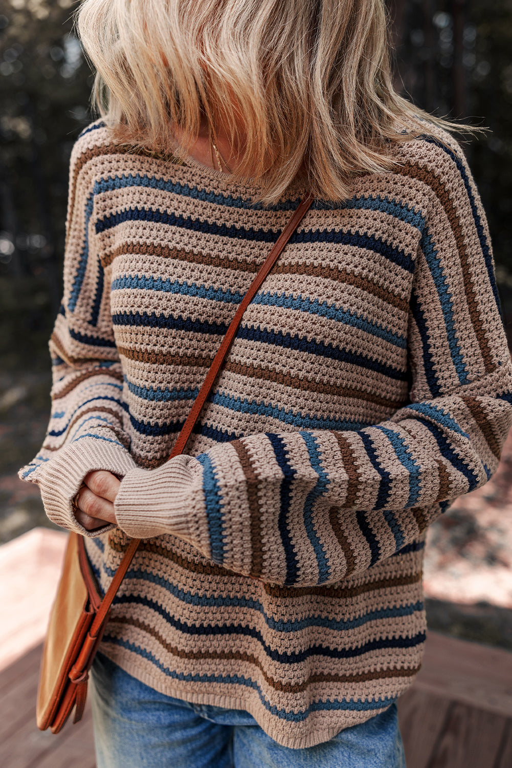 Multicolor Striped Drop-Shoulder Knit Sweater