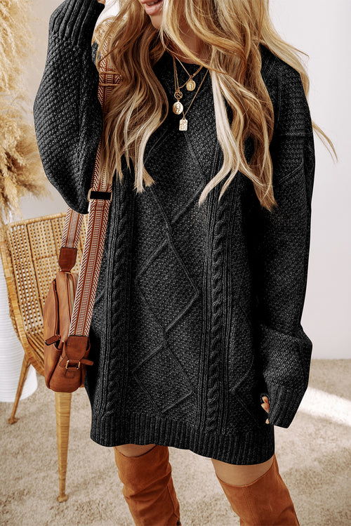 Black Cable-Knit Relaxed Sweater Dress from ARVELA