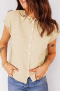 Apricot Button-Front Cap-Sleeve Knit Top from ARVELA