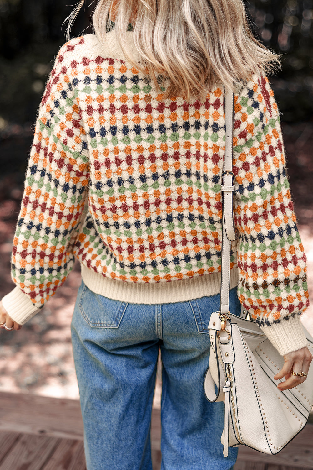 Multicolor Polka Dot V-Neck Knit Cardigan