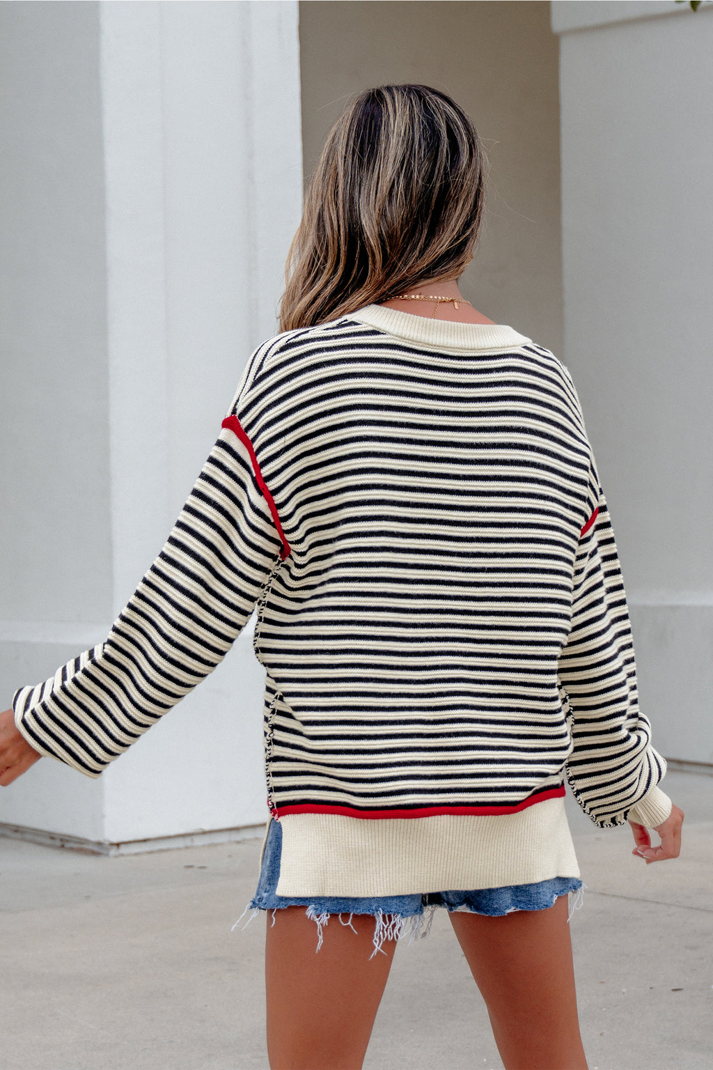 Black Striped Oversized Drop-Shoulder Sweater