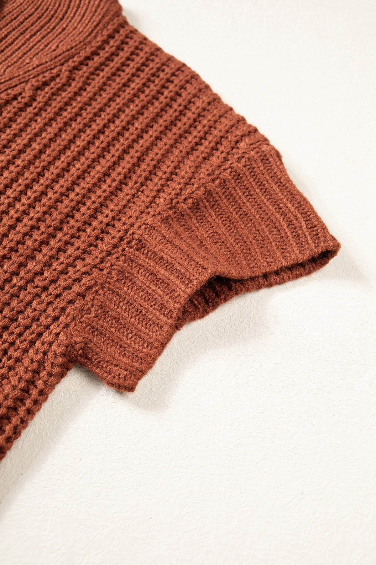 Cream Short-Sleeve Zip-Neck Knit Sweater