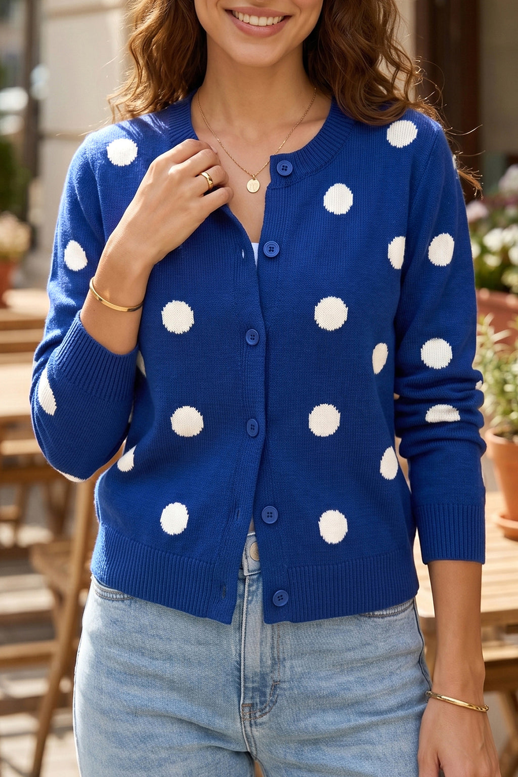 Red Polka Dot Button-Front Knit Cardigan