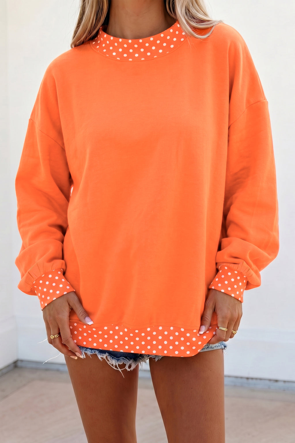 Orange Polka Dot Colorblock Oversized Sweatshirt from ARVELA