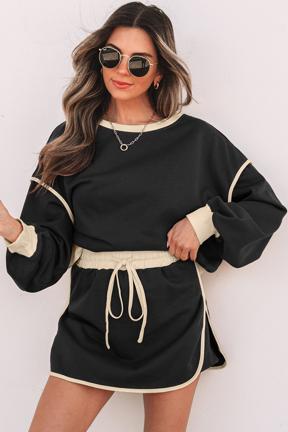 Evergreen Pullover & Lace-Up Skort Set