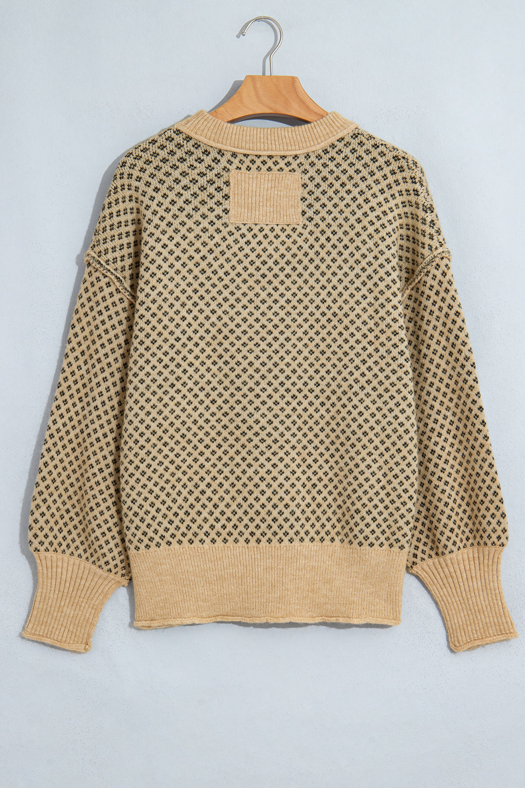 Khaki Geometric-Print Drop-Shoulder Sweater