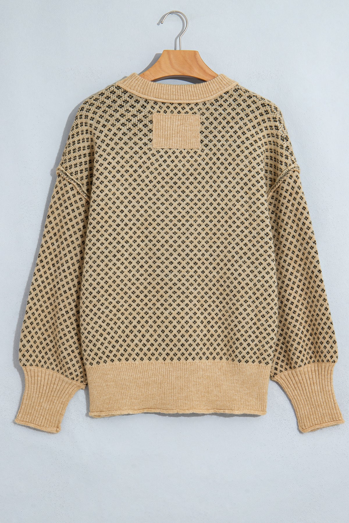 Khaki Geometric-Print Drop-Shoulder Sweater
