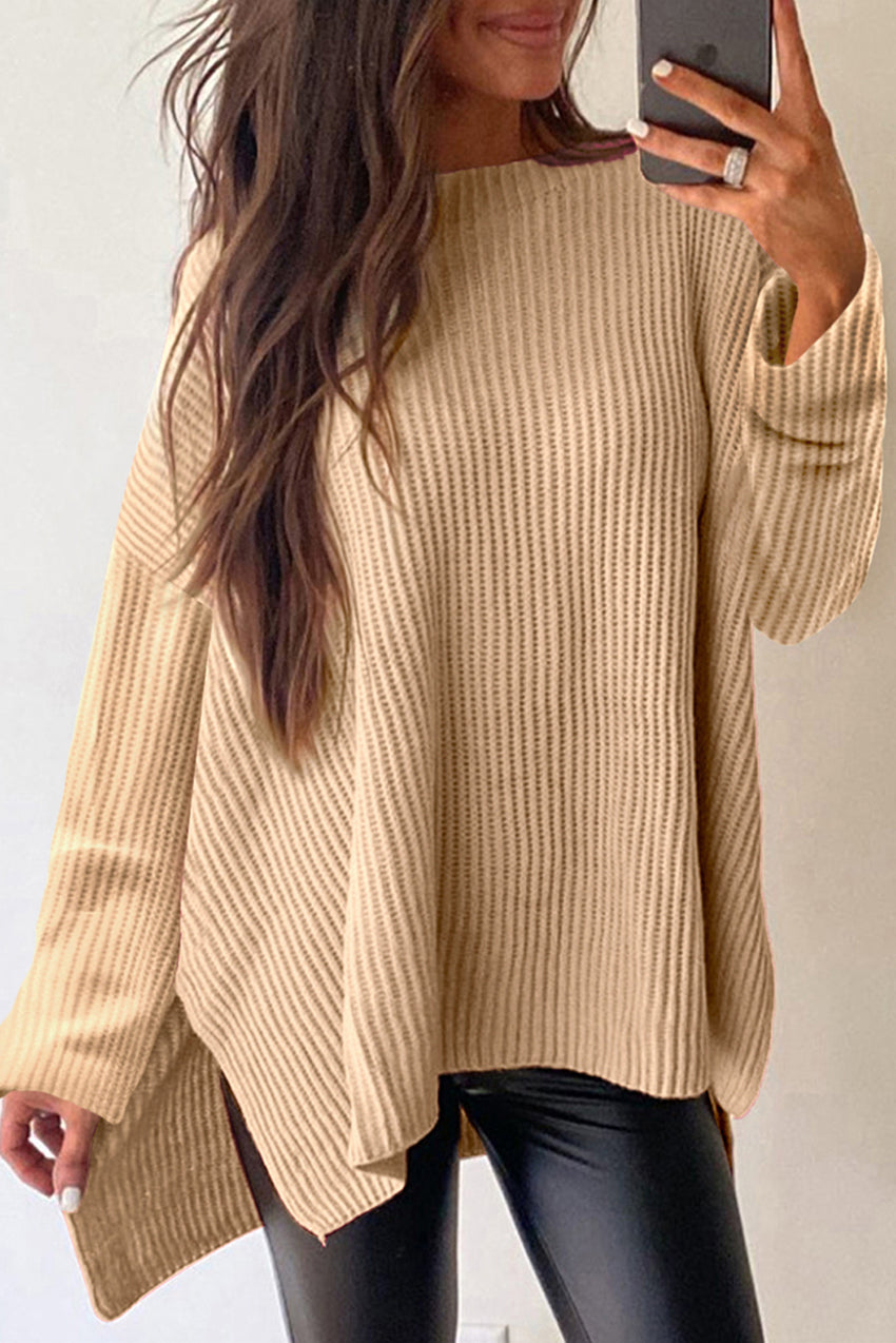 Apricot Cable-Knit Drop-Shoulder Sweater