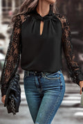 Black Floral-Lace Keyhole-Neck Blouse from ARVELA