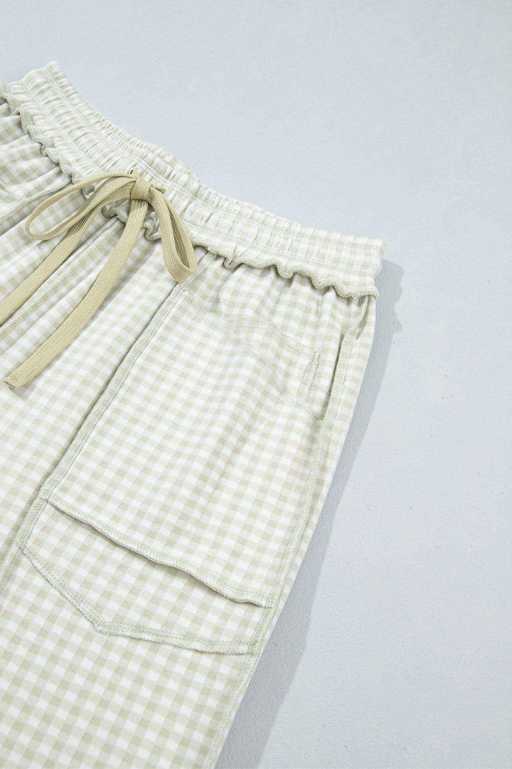 Brown Plaid Drawstring Casual Pants