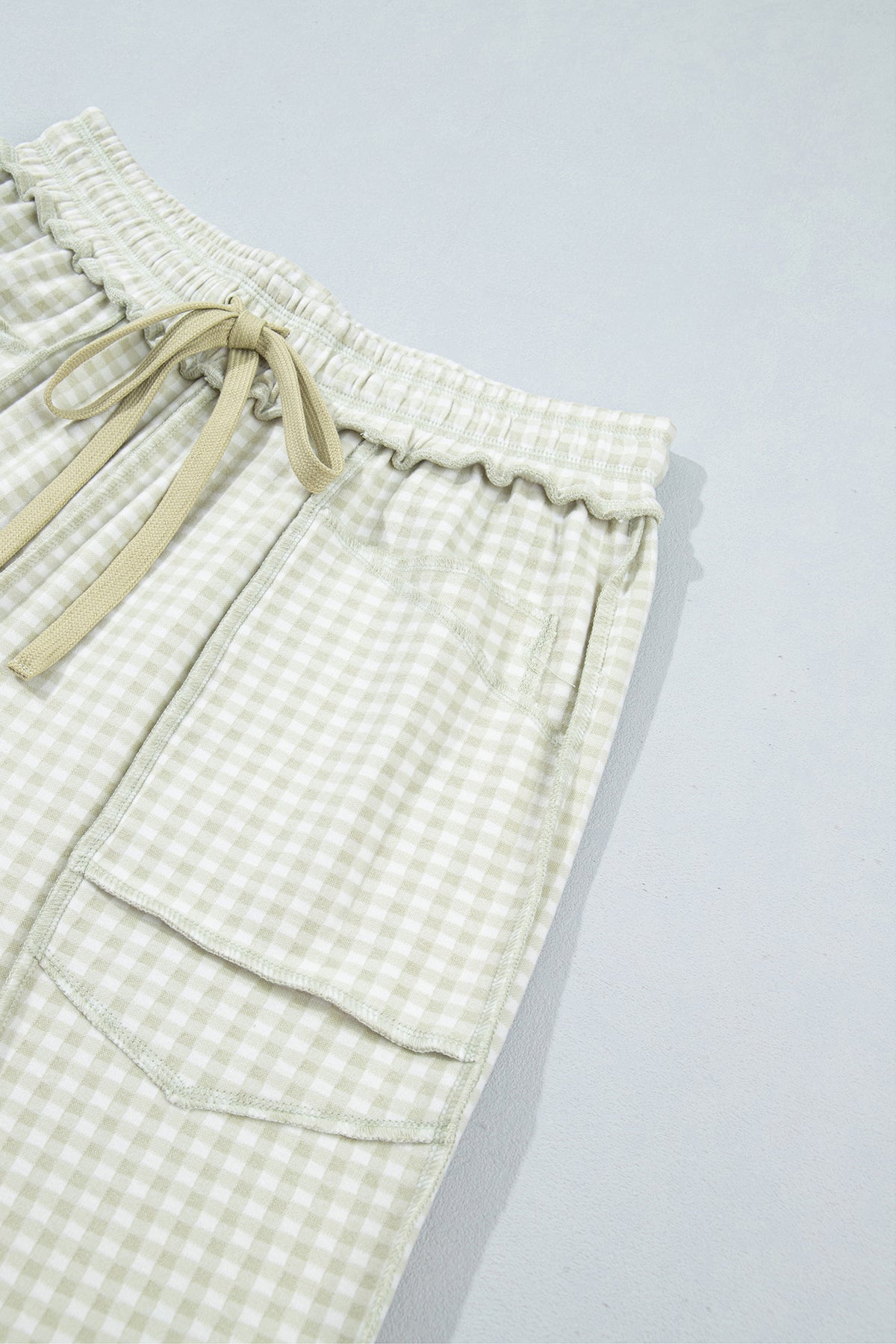 Brown Plaid Drawstring Casual Pants