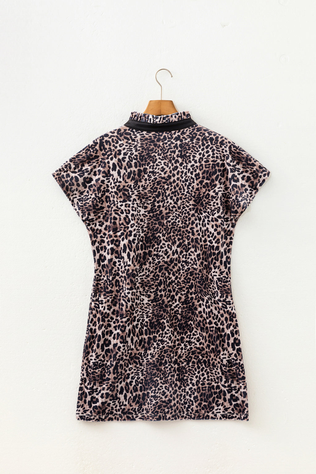 Brown Leopard-Print Short-Sleeve Shift Mini Dress