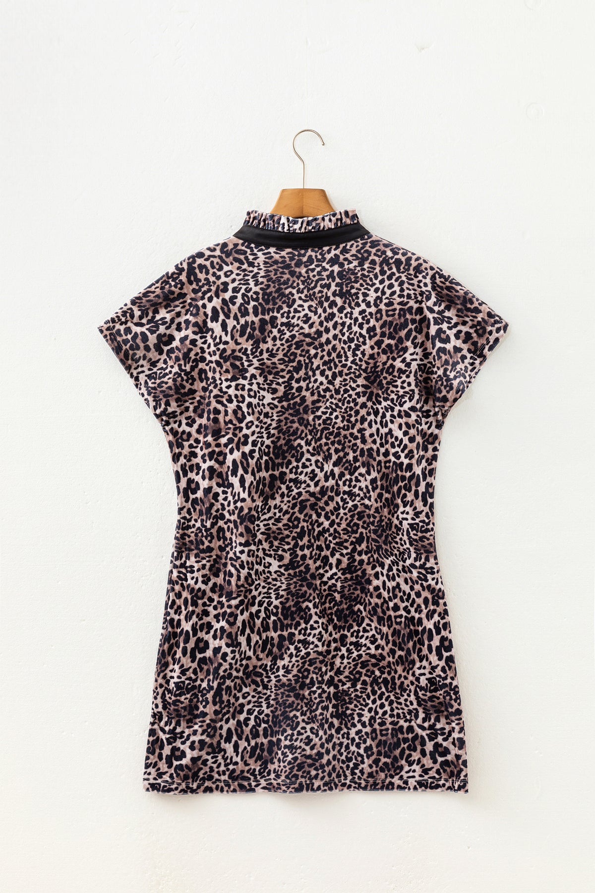 Brown Leopard-Print Short-Sleeve Shift Mini Dress