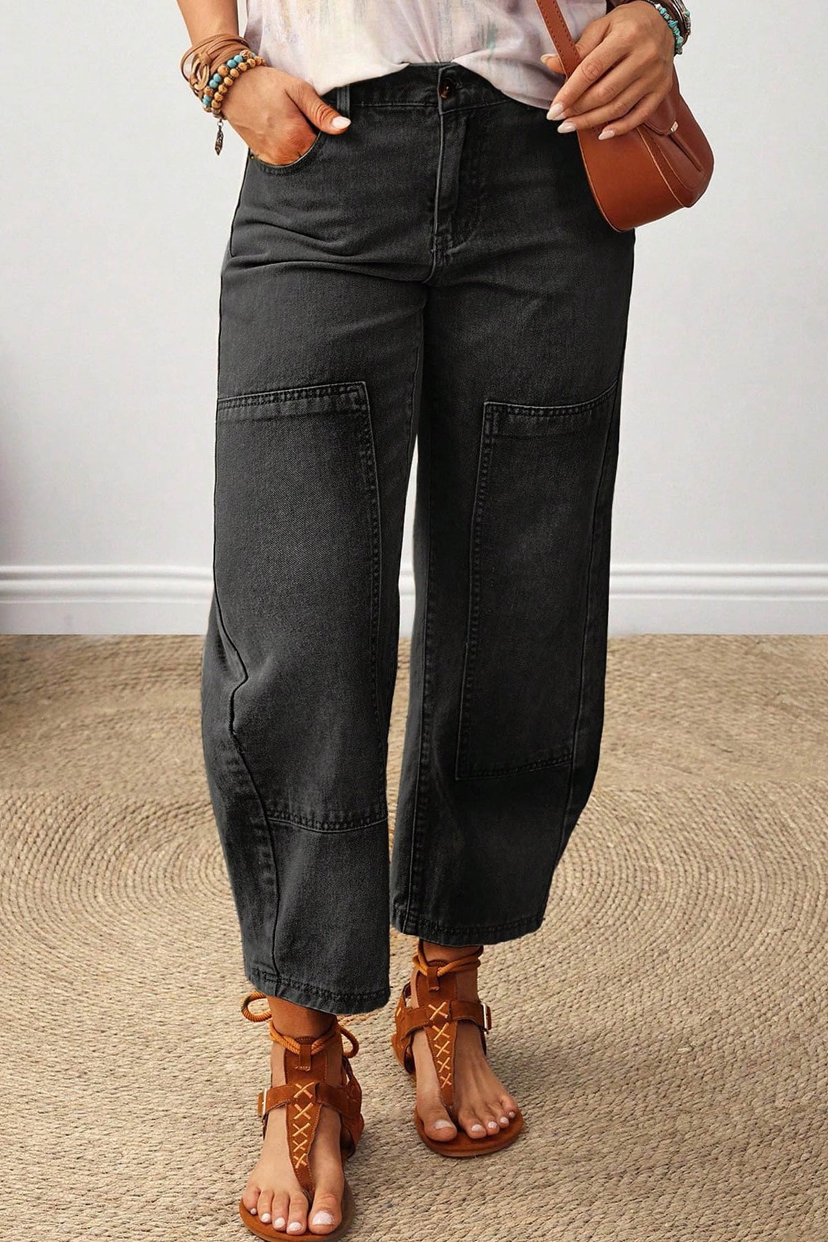 Charcoal Gray Seamed Denim Jeans from ARVELA
