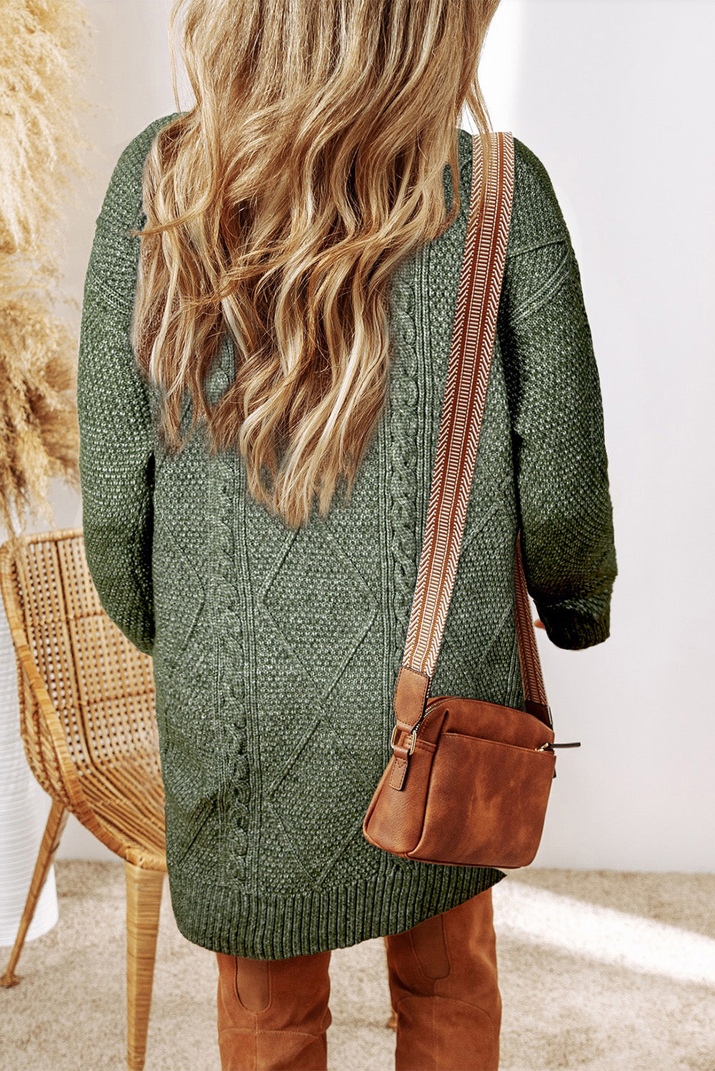 Black Cable-Knit Relaxed Sweater Dress