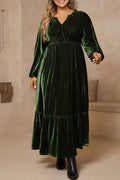 Dark Green Velvet V-Neck Plus-Size Maxi Dress from ARVELA